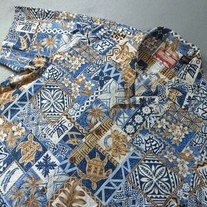 RJC Hawaiian Shirt Mens XL Blue Ancient Warriors Tribal Print Made In Hawaii USA